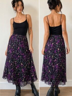 Reversible Zebra Floral Midi Skirt Sheer Overlay Pull On Artsy Fashion